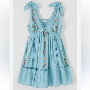 Urban Outfitters Embroidered Mini Dress blue romantic cottagecore folk size L